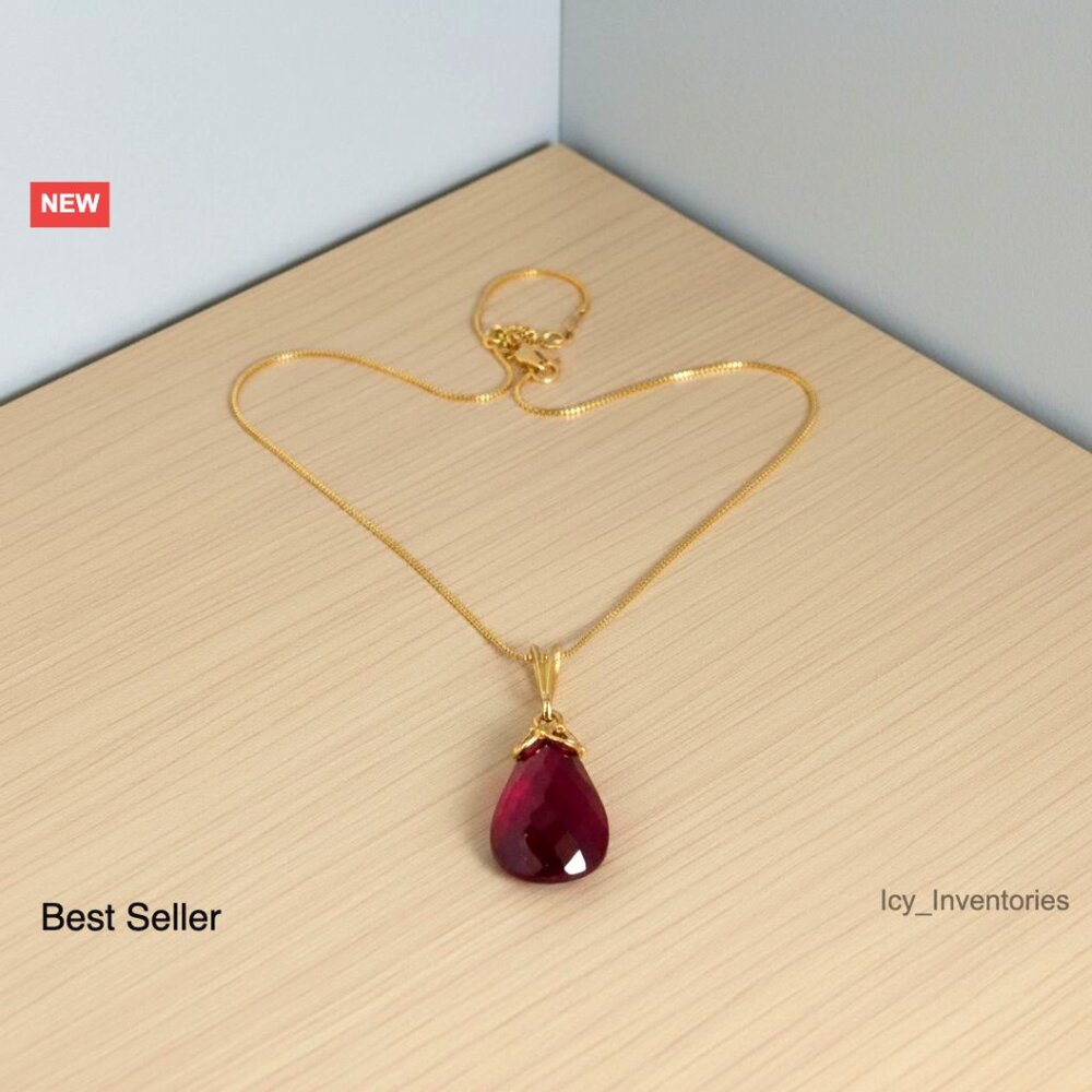 14k Solid Gold Ruby Pendant Necklace Elegant Mini… - image 1